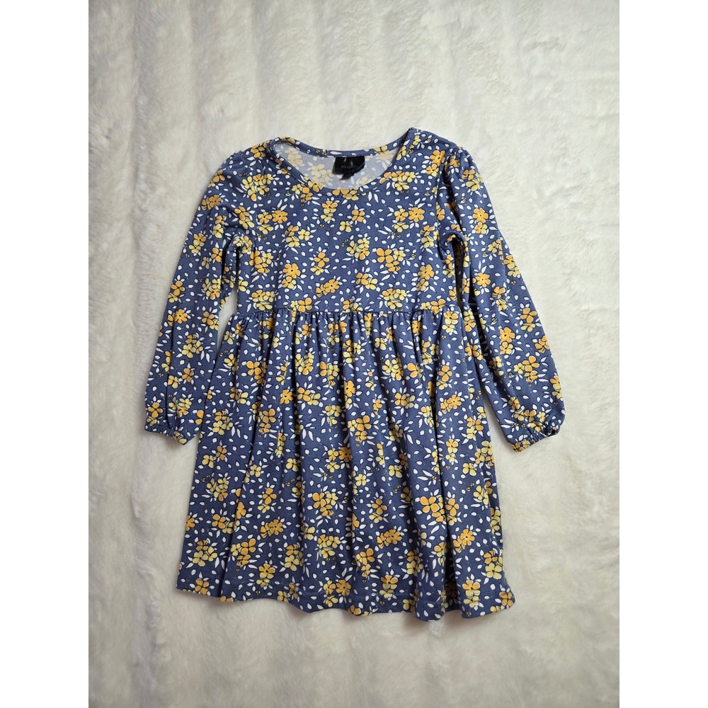 Picapino Girls Blue Yellow Floral Long Sleeve Empire Waist Dress Size 4